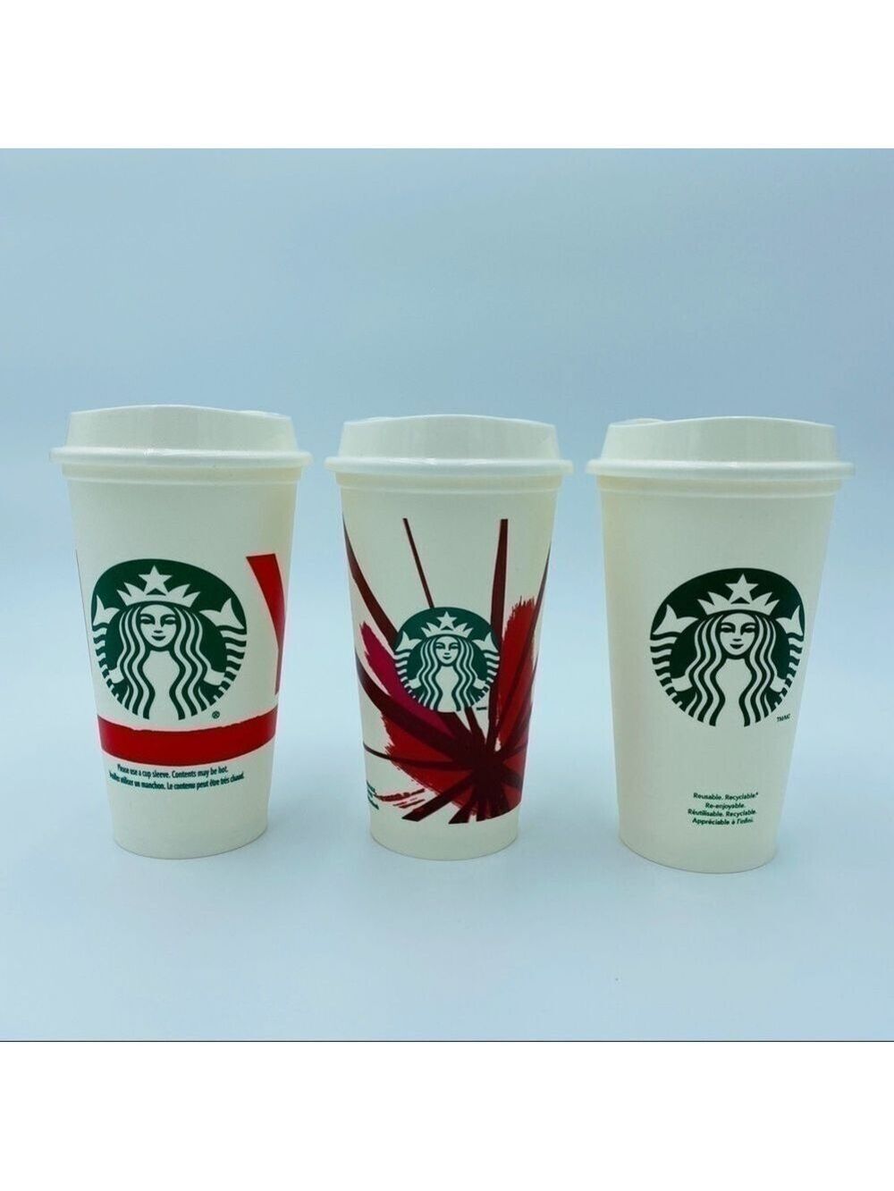 STARBUCKS 3x Plastic Reusable Cups 2012-13 16oz